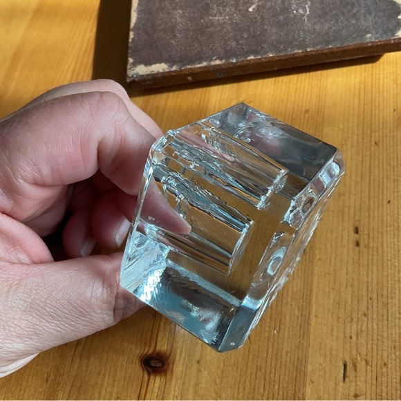 VINTAGE LEATHER & LEAD CRYSTAL INKWELL PEN HOLDER GLOWY URANIUM ART DECO - Picture 7 of 10